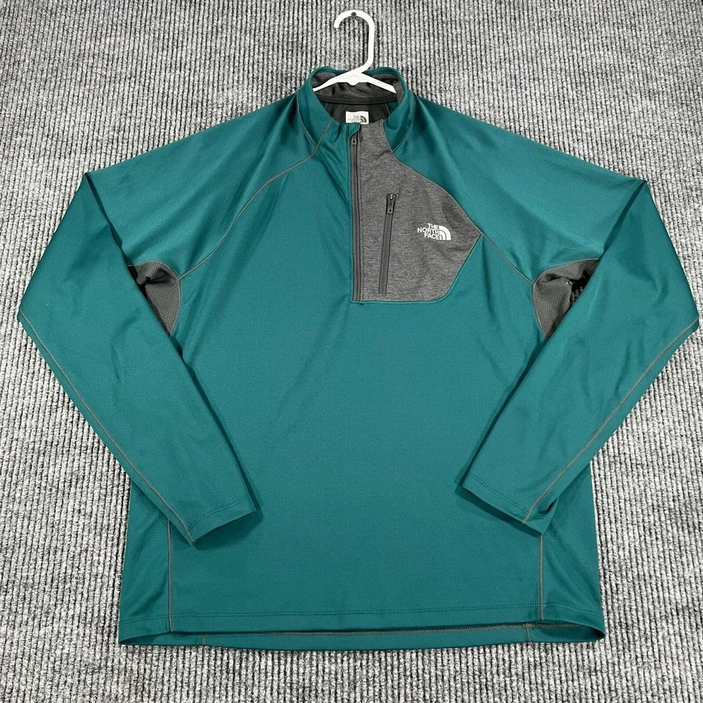The North Face Pullover Mens Large Green Long Sleeve 1/4 Zip Mock Neck Outdoor